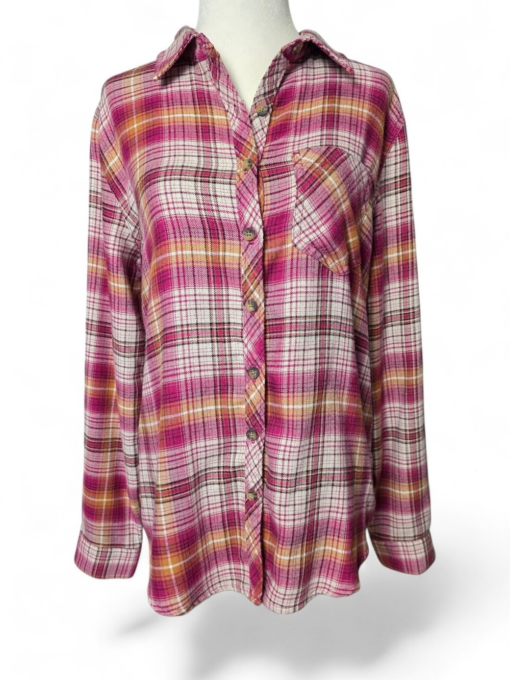 Maurices Pink Multi Plaid Button-Down Shirt